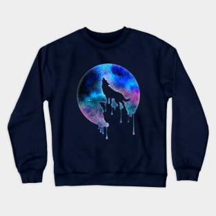 Full Moon Howling Wolf Galaxy Space Gift Crewneck Sweatshirt